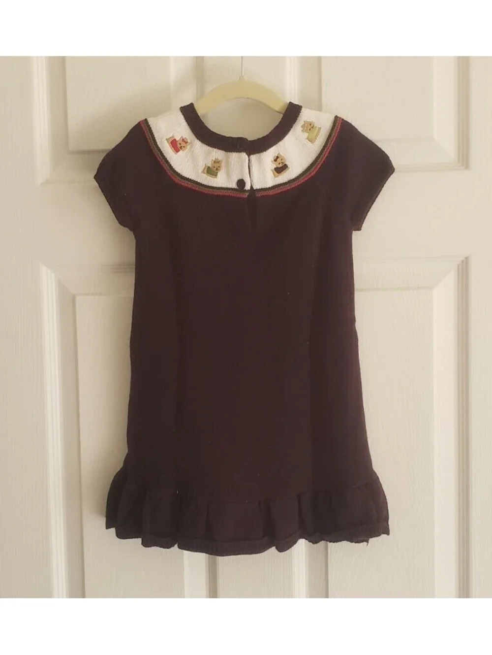 Gymboree Sweater Dress Girls 4T Pups and Kisses Yorkie Plum Purple Short Sleeve